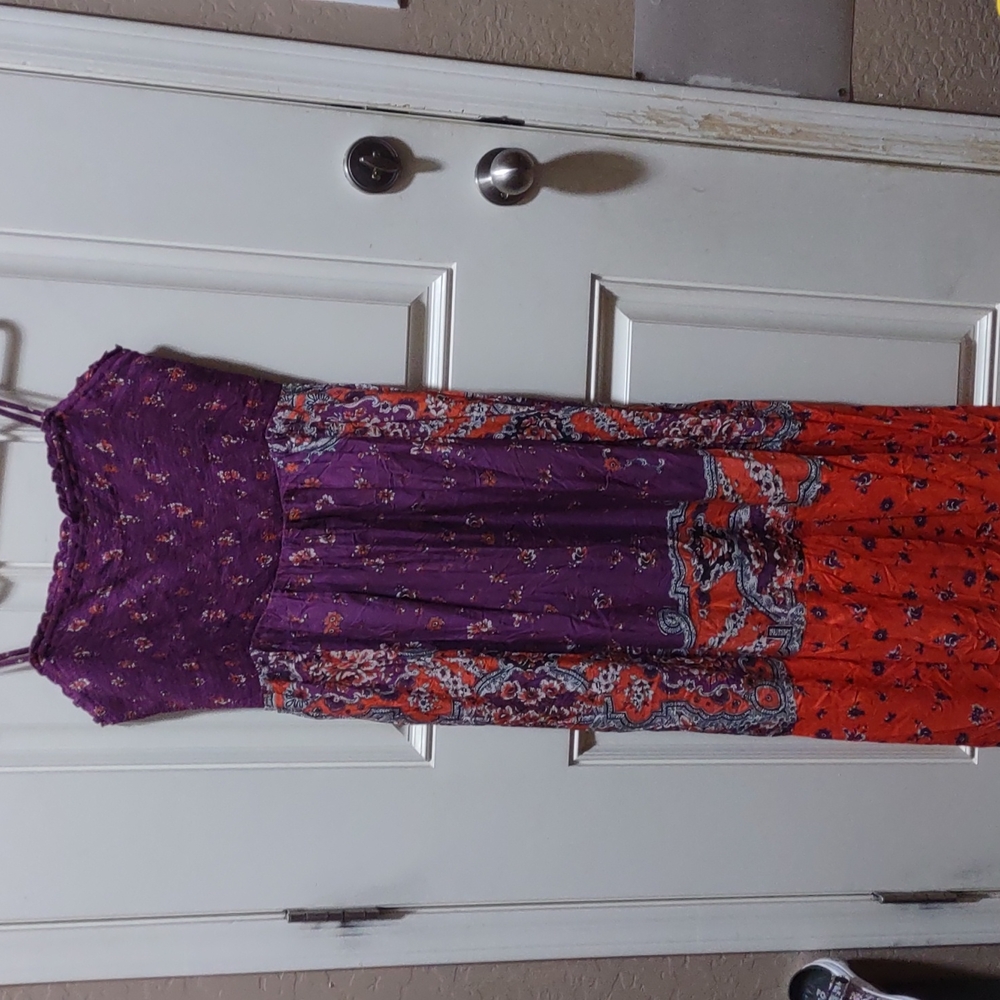 Anthropologie Purple and Orange Maxi Dress